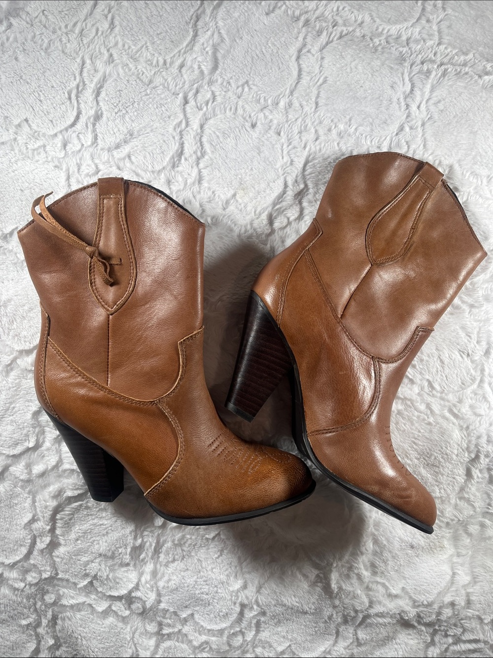Dolce Vita Cognac Brown Leather Western Ankle Booties